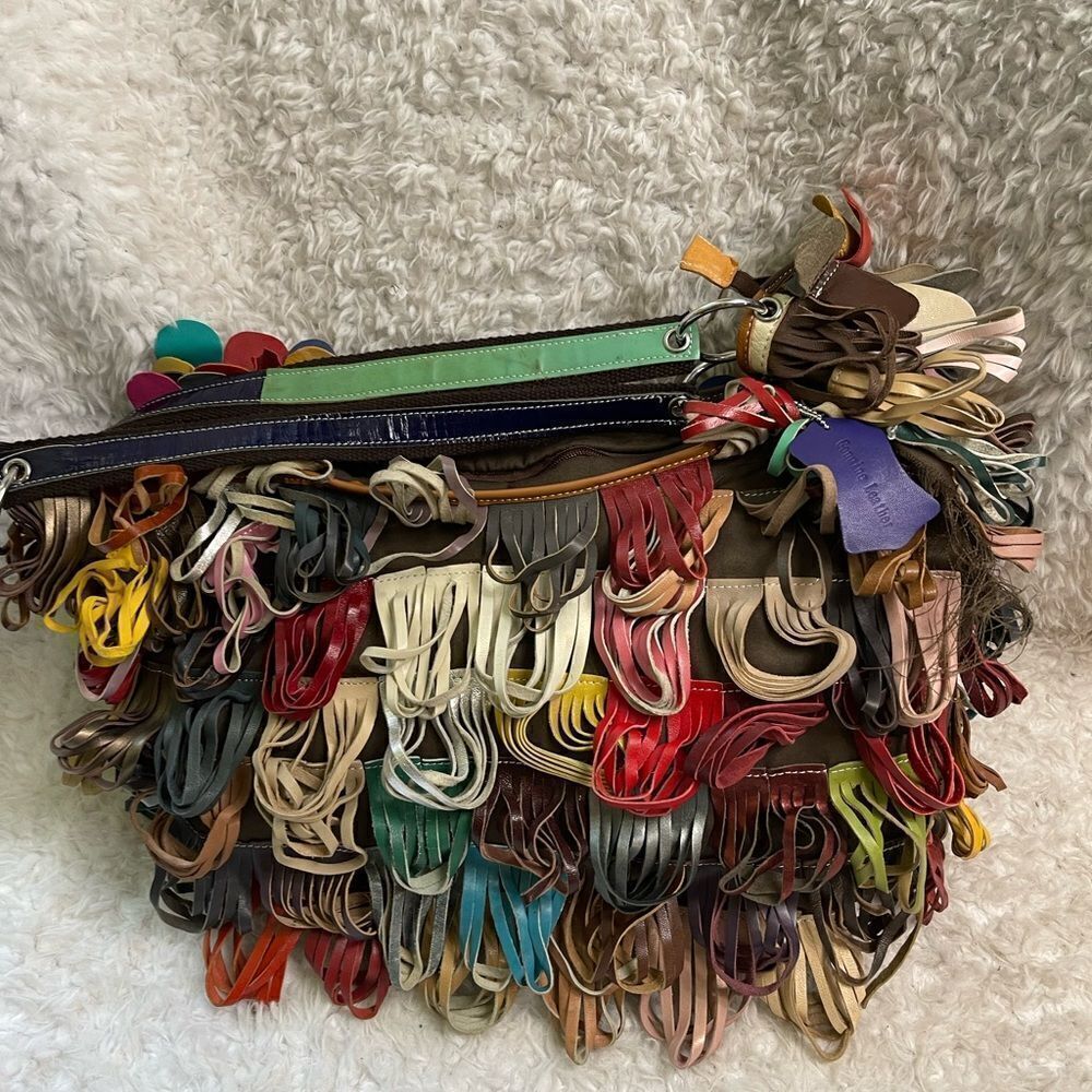 Patchwork & Fringe Multicolor Leather Slouch larg… - image 7